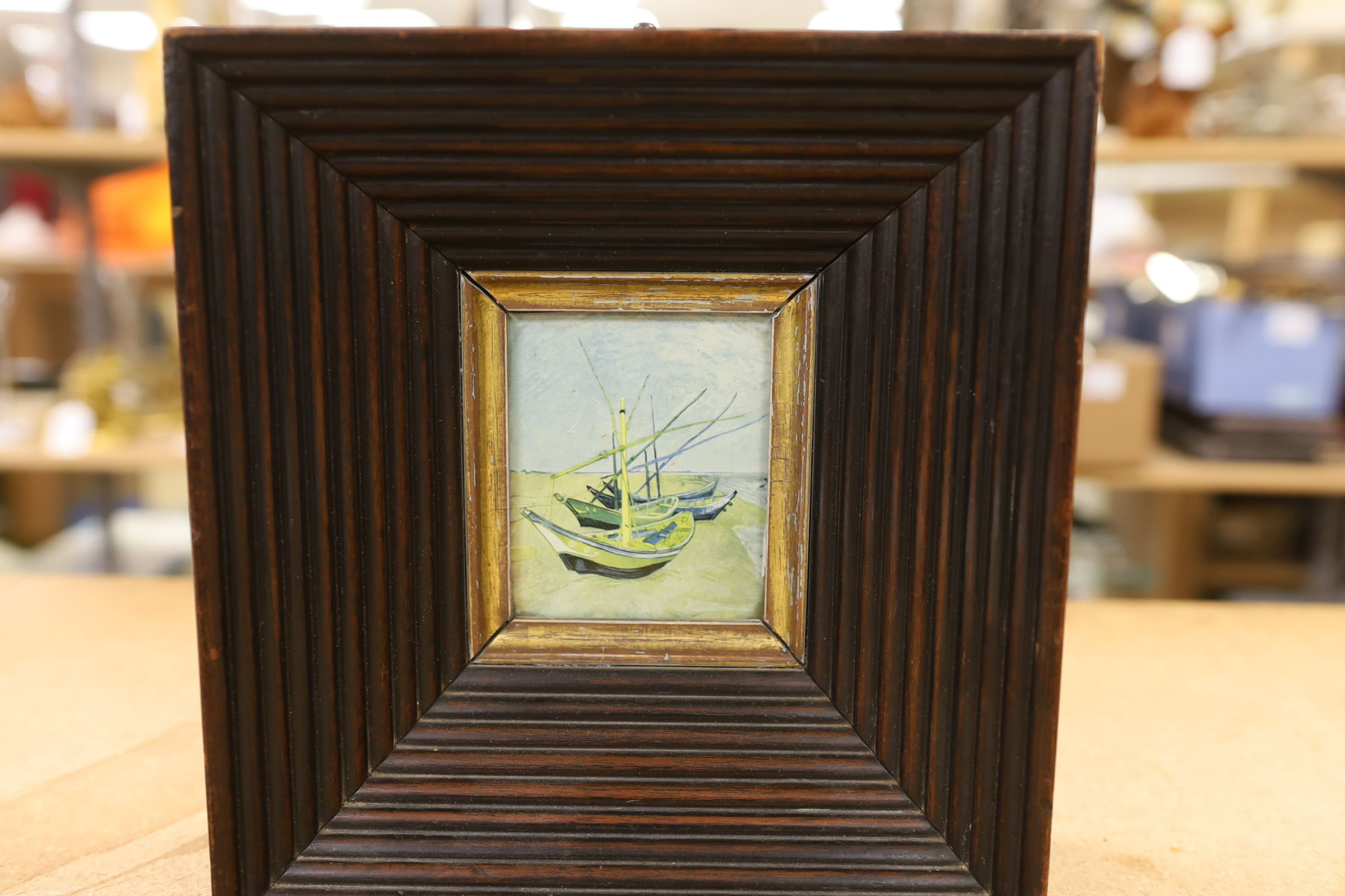 An early 19th century reeded hardwood picture frame, aperture 9 x 7cm, overall 23 x 21.5cm